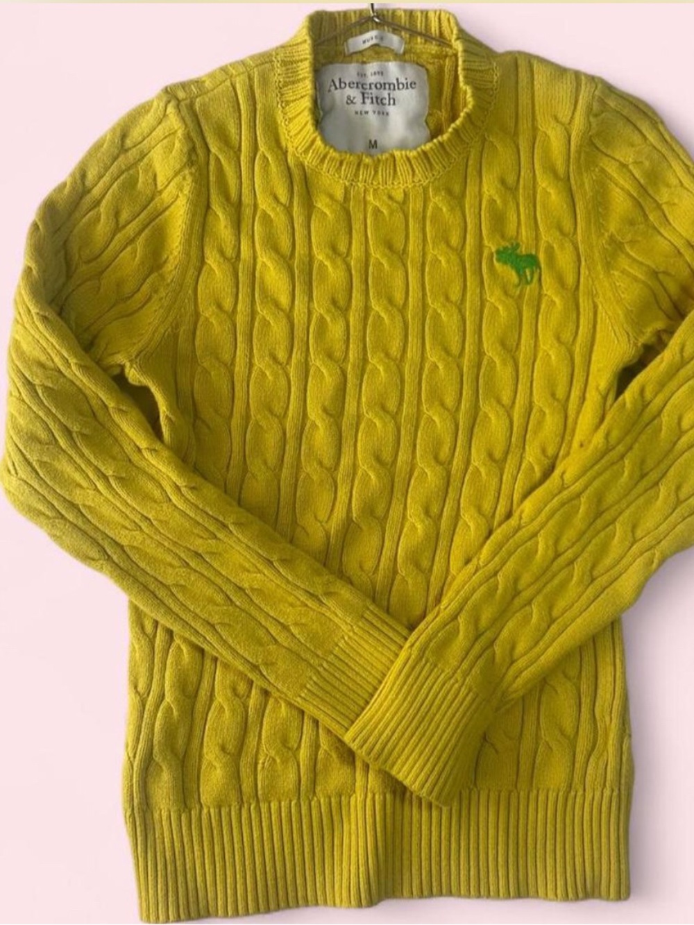 Abercrombie & Fitch Women's Bright Yellow Cable Knit Crewneck Sweater